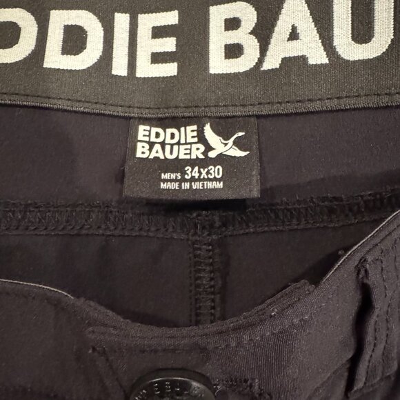 Eddie Bauer Pants Mens 34x30 Black Rainer Tech Zip Pocket Cargo Nylon Stretch - Picture 8 of 9